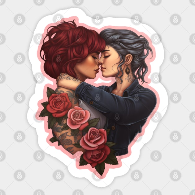 Lesbian couple tattooed girls Sticker by beangeerie